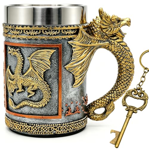 Medieval Dragon Beer Mug - 20 Fl Oz Stainless Steel & Resin Fantasy Tankard
