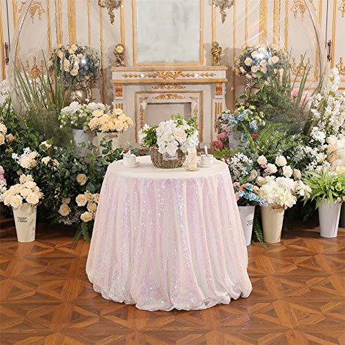 Iridescent 72-Inch Round Sequin Tablecloth - Sparkly Wedding & Party Overlay