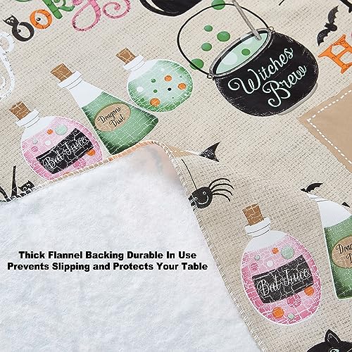 Halloween Witches Brew Vinyl Round Tablecloth - 70 Inch with Ghost & Pumpkin Design - Witches Brew Variation