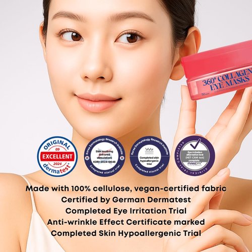 Skiennix 360° Collagen Eye Masks - Korean Under Eye Patches for Fine Lines & Dark Circles, 50 Masks