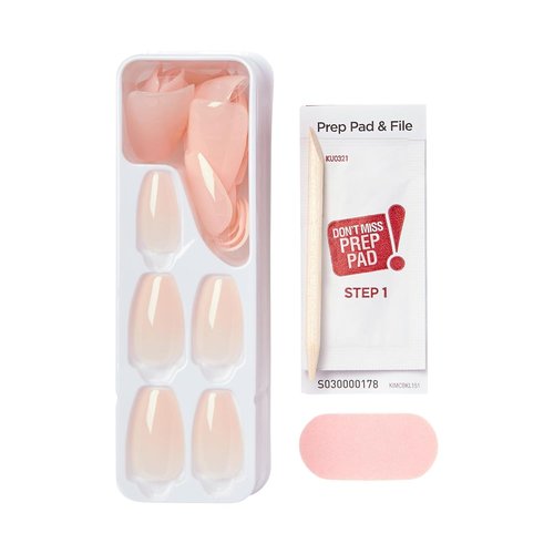 KISS imPRESS No Glue Mani Press On Nails - 'Serendipity' Pink Coffin Shape | Medium Size, 30 Nails & Accessories