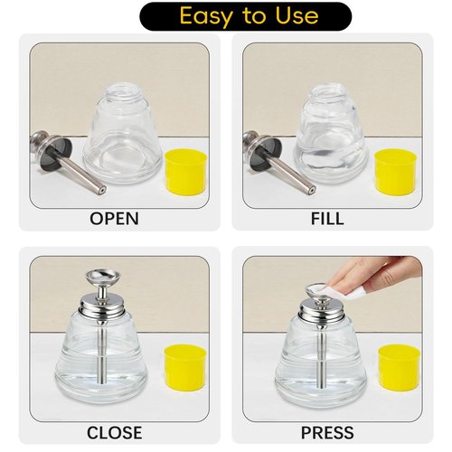 ffresiss Glass Acetone Dispenser, Push Down Pump Alcohol Dispenser with Metal Cover, Nail Polish Remover Liquid Pump Cone Bottle Hand Pumping Rubbing Press Container, 6Oz / 180ml