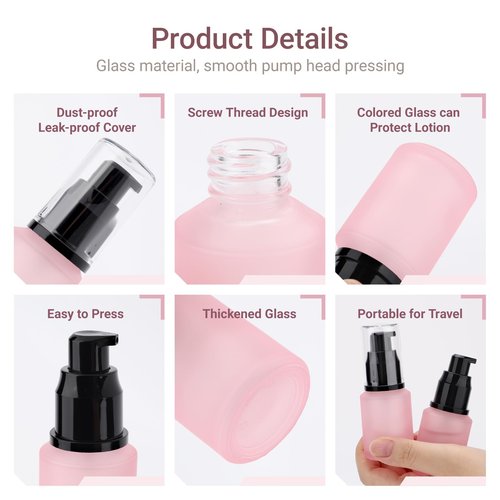 Segbeauty 1oz Frosted Glass Travel Bottles for Toiletries in Mixed Color, 3 Pack Empty Travel Size Pump Bottle Cream Lotion Container, 30ml Small Refillable Makeup Pump Dispenser Cosmetic Containers