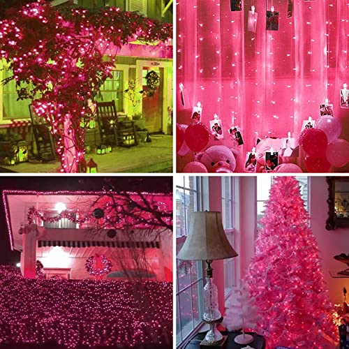 Pink 300 Incandescent Mini String Lights for Indoor Christmas & Party Decoration - Green Wire, Variation of 300 Pink