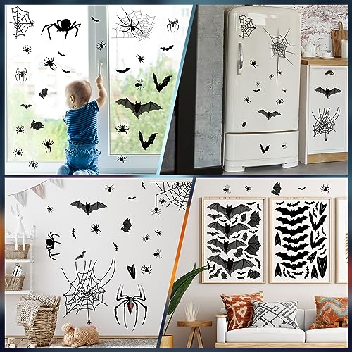 120 Pieces Halloween Bat and Spider Window Clings - Non-Adhesive Vinyl Decorations for Home & Office - Variation of THIS listing