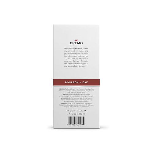 Cremo Cologne For Men - Bourbon & Oak Spray | Sophisticated Distiller’s Spice & Fine Bourbon, 3.4 Fl Oz