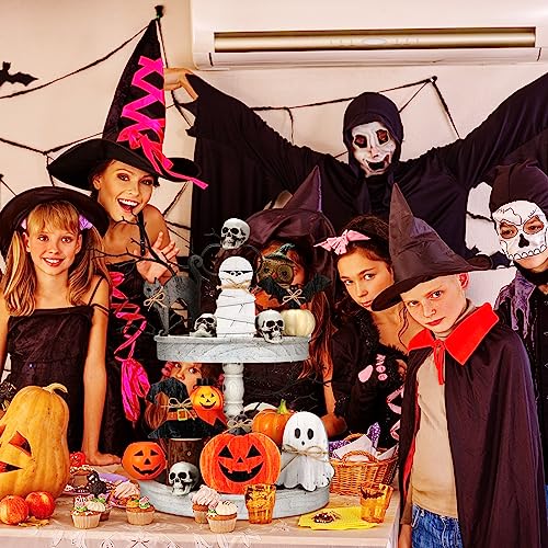 Halloween Tiered Tray Decor Set - Pumpkin Ghost Cat Mummy Witch - 6 Pieces