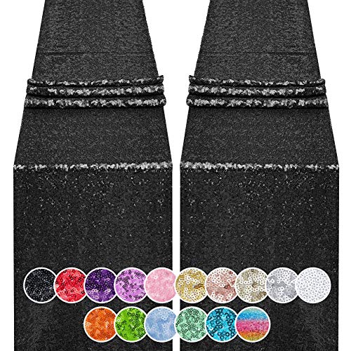 12x72 Inch Black Sequin Table Runner Set - 2PCS for Wedding & Party Decor Variation of 12"x72" 2PCS / Black