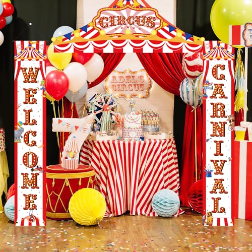 Sophena Multi Carnival Circus Party Banner Set - Red White Striped Tent Awnings for Birthday & Halloween