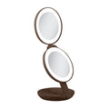 Zadro Compact Travel Makeup Mirror with Lights, 10X/1X Dual Magnification, LED Lighted Folding Design, Battery Operated Portable Mirror for Purse, Desk, or Travel Use (Chocolate)