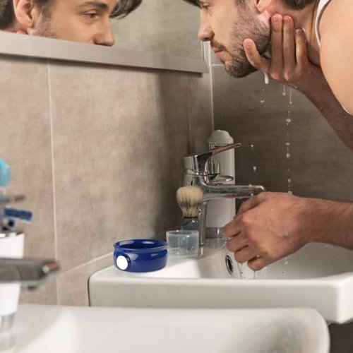 Linkidea Ceramic Shaving Soap Bowl with Non-Slip Handle, Wide Mouth, Large Capacity, Easier to Lather Ridges, Wet Razor Shave Cream Bowl for Men, Royalblue