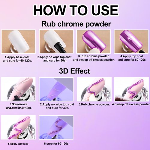 SUTOZMIWE 3D Nail Gel and Chrome Nail Powder Kit: 10g Sculpting Gel for Nail Art Metallic Mirror Effect Pigment Aurora Pearl Chrome Powder for Home DIY Salon Use (Purple)