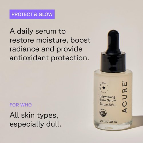 Acure Brightening Glow Serum - Vegan Anti-Aging Face Serum with Argan & Cranberry Oil | 1 fl oz