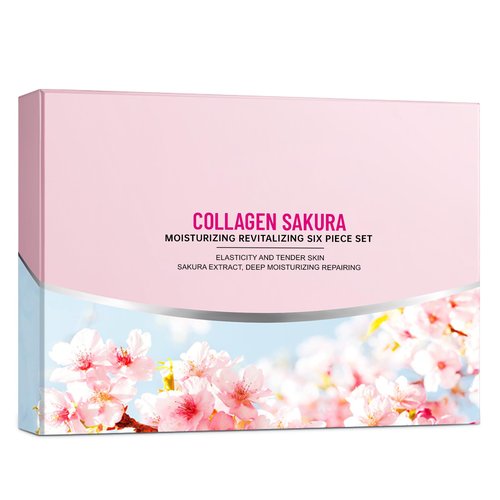 Sakura Skin Care Set for Teen Girls, Cherry Blossom Skincare Gift Set for Teens & Women, Moisturize & Repair Skin, 6 Pcs Collagen Skin Care Kits with Cleanser, Toner, Lotion, Serum, Cream & Eye Cream