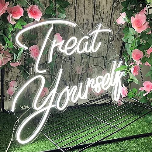 Treat Yourself LED Neon Sign Wall Decor 21.65x15.7in USB Dimmer White