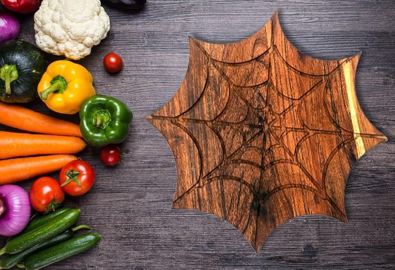 Halloween Spider Web Wooden Cutting Board & Serving Platter