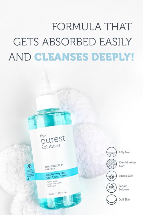 Purest Solutions Exfoliating Toner - Glycolic Acid 5% AHA + BHA for All Skin Types - Vegan | Cruelty-Free (6.76 fl. oz)