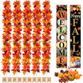 Black Fall Decor Set with Garland & Door Sign - Happy Fall Pumpkin - Fall Maple Leaves