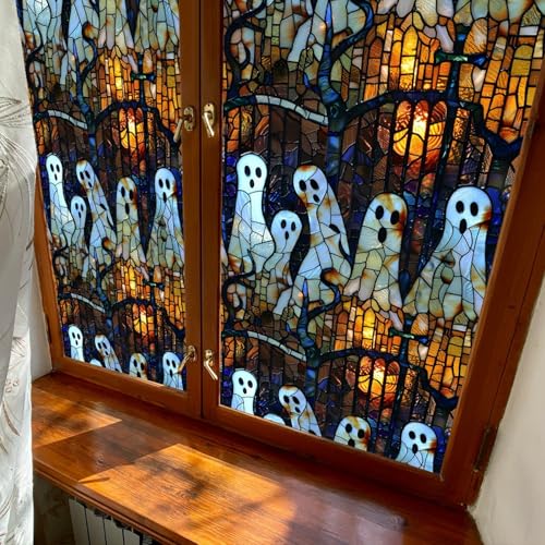 Halloween Ghost Window Clings - Spooky Stained Glass Stickers for Party & Home Decor - Variation 607