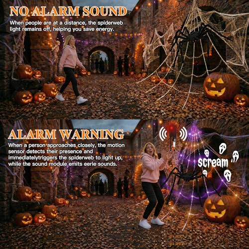 Giant 20x17 ft Halloween Spider Web with 5 ft Black Spider, Motion Sensor Lights