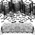Halloween Spider Web Tablecloth & Creepy Gauze Cloth Set with Bat Wall Decals