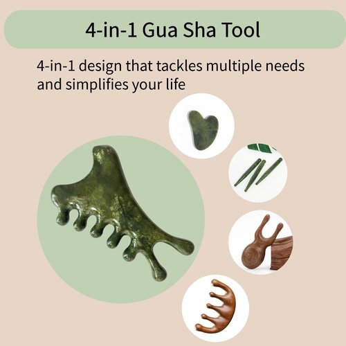 4-in-1 gua sha Tool for face | Jade Facial Massage Tool | Face Lymphatic Drainage Tool | 100% Natural Jade Stone face Sculpting Tool