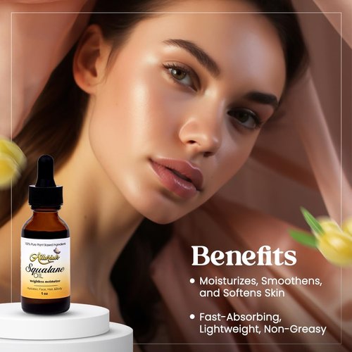 Allurials 100% Organic & All Natural Plant-Based Squalane Oil for Face, Hair, & Body, Cold Pressed and Unrefined Premium Grade Multipurpose Facial Oil for Moisturize, Smooth, and Soften Skin - 1 Oz