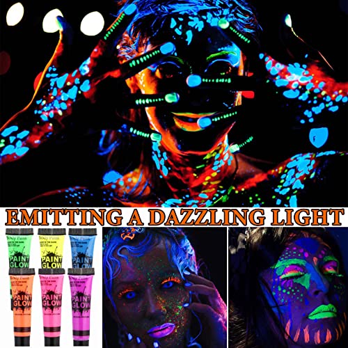 Multicolor Glow in the Dark Face & Body Paint Set - Neon UV Makeup for Parties