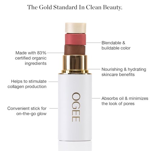 Ogee Sculpted Face Stick - Radiant Cocoa Certified Organic Bronzer & Contour Makeup - Multi-Use Stick