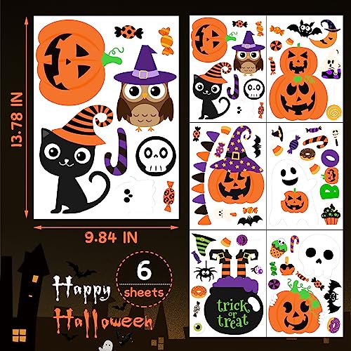 Halloween Window Clings Set - 6 Sheets with Pumpkin Ghost & Spooky Stickers