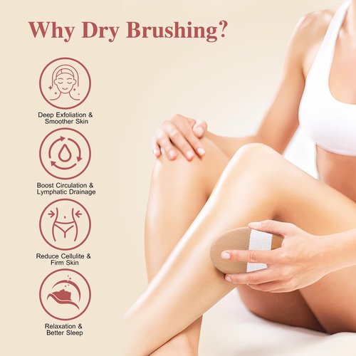 ÖkoStamm Dry Brushing Body Brush - Natural Bristle Dry Brush Set with 2 Detachable Heads, Wooden Long Handle Dry Body Brush for Lymphatic Drainage, Exfoliating and Cellulite Treatment