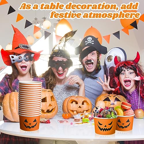Halloween Paper Cups 9oz Disposable Pumpkin Ice Cream Bowls - Orange & Black Face, Pack of 100