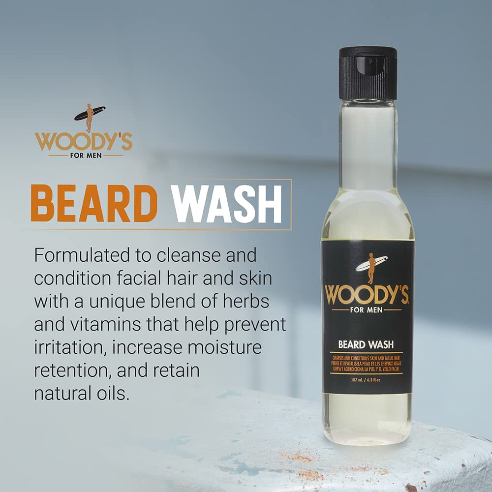 Woody's Beard Wash for Men - Beard Wash and Conditioner, Cleanses Facial Hair & Skin, Aloe Vera & Chamomile Scent, 6.3 fl oz