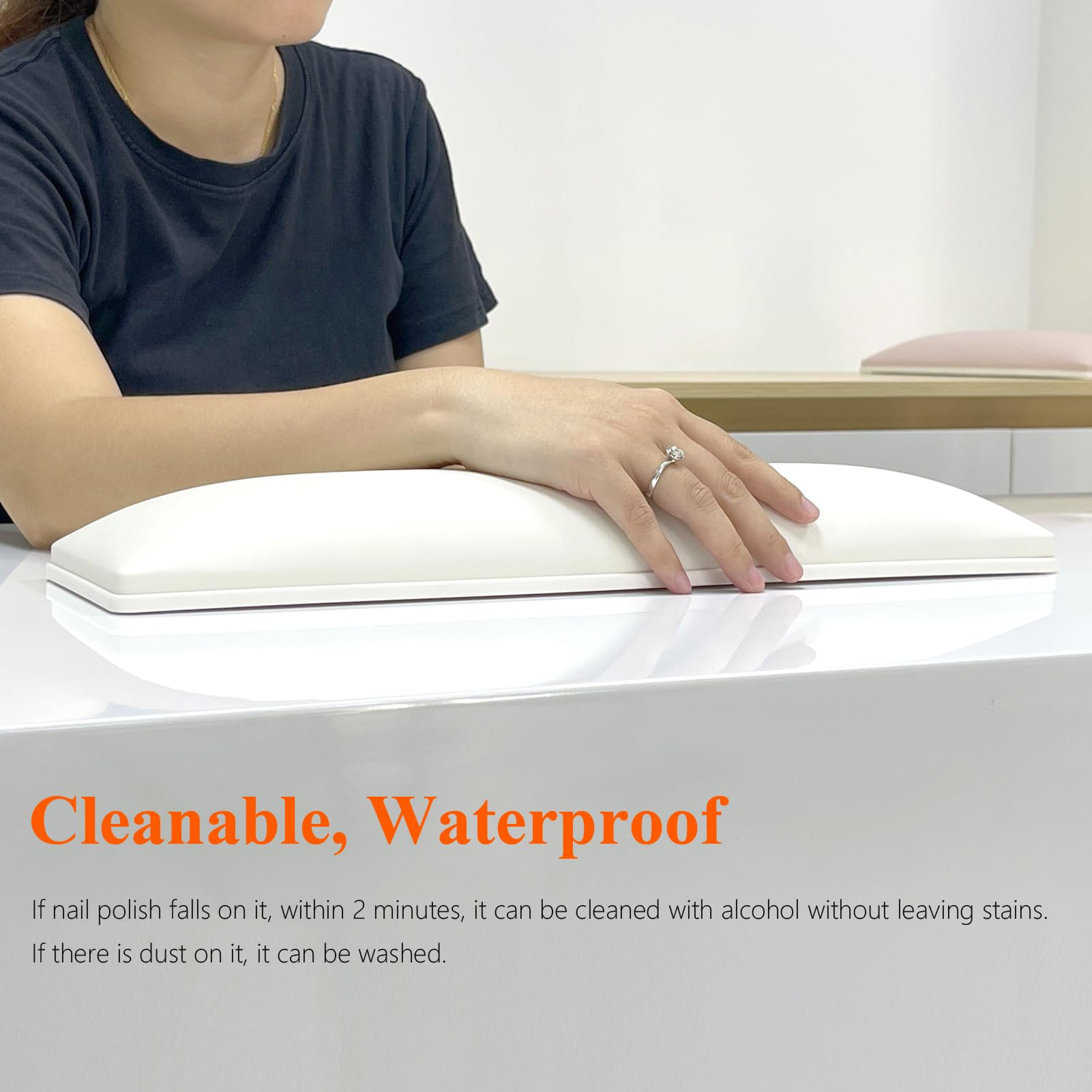 White Nail Arm Rest for Nail Tech, Cleanable and Waterproof, Professional Nail Hand Rest for Nail Tech Manicure Hand Pillow Stand with Anti-Slip Mat