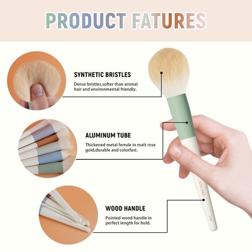 LULUCOLORS Colorful Series 18-Pcs Makeup Brush Set with Soft, Cruelty-Free Synthetic Bristles, Wooden Matte Handles, 2 Latex-Free Makeup Sponges & Travel Storage Bag – Face & Eye Brushes for Makeup