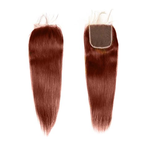 4x4 Straight 20 Inch Closure Transparent 44 Swiss Lace Closure Human Hair Only 12A 100% Unprocessed Brazilian Virgin Remy 150% Density Free Part Pre Plucked With Baby Hair Reddish Brown Color