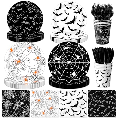 Halloween Party Tableware Set 144pcs Plates Cups Napkins Forks - Spooky Decorations