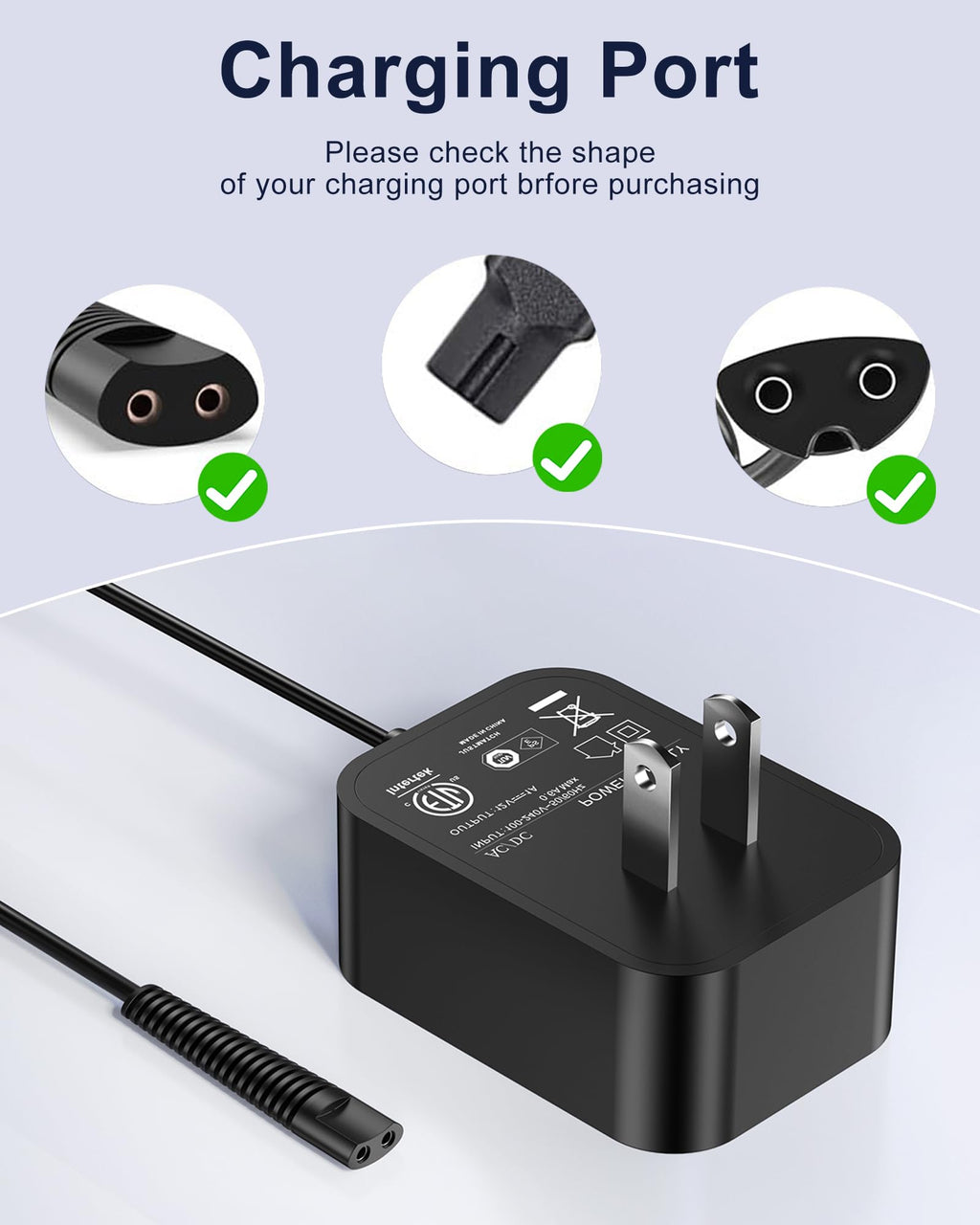 WUKUR 12V Charger Compatible with Braun Shaver Series 3/7/5/1/9, Charging Cord for Braun Electric Razor Shaver Trimmer 3040s, 310s, 340S, 5190cc, 5040s, 740S, 7865, 9290cc, 9095cc Replacement Adapter