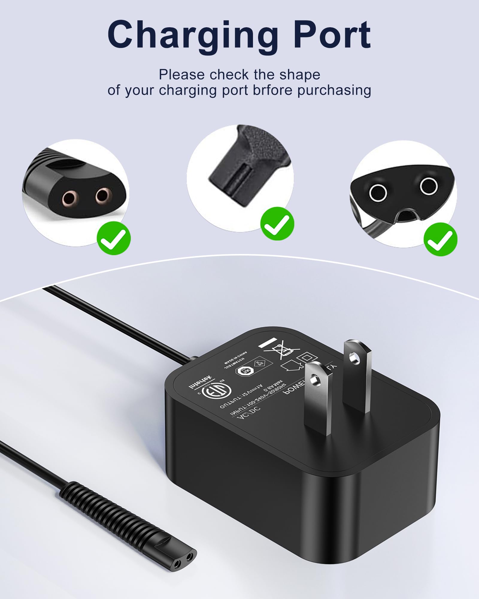 WUKUR 12V Charger Compatible with Braun Shaver Series 3/7/5/1/9, Charging Cord for Braun Electric Razor Shaver Trimmer 3040s, 310s, 340S, 5190cc, 5040s, 740S, 7865, 9290cc, 9095cc Replacement Adapter