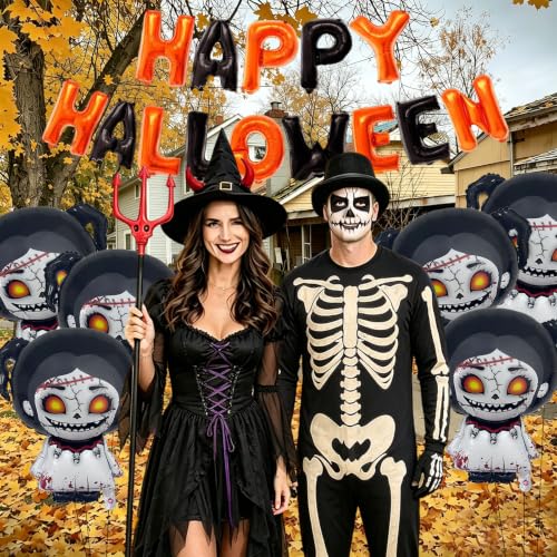 Halloween Party Decorations Skull Banner & Horror Doll Balloons Set