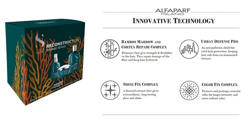 Alfaparf Milano Semi Di Lino Reconstruction Gift Set | Sulfate-Free Shampoo, Mask & Anti-Breakage Spray for Damaged Hair - Intense Repair & Shine