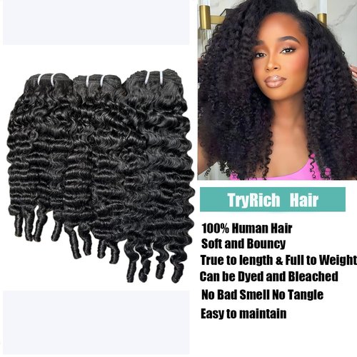 Burmese Curly Bundles Human Hair 14 Inches 3C4A Water Wave Quick Weave with Spiral Curly End 100% Unprocessed Kinky Curly Human Bundles in Hair Extensions Natural Black