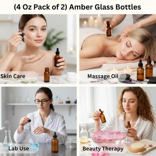 Onisavings (4 Oz Pack of 2) Amber Glass Bottles With Caps And Droppers – Refillable Containers For Essential Oils, Serums, Tinctures, Diy Skincare, And Liquid Storage.