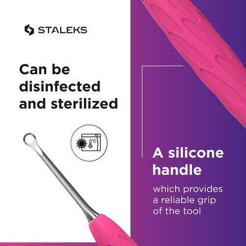 Staleks Pro UNIQ 11 Gummy Pusher Type 1 – Silicone Handle – Straight Flat and Loop Ends – For Manicure and Pedicure