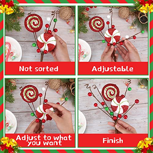 Set of 6 Christmas Candy Cane Tree Picks - Holiday Decor, Red Green White Stripes