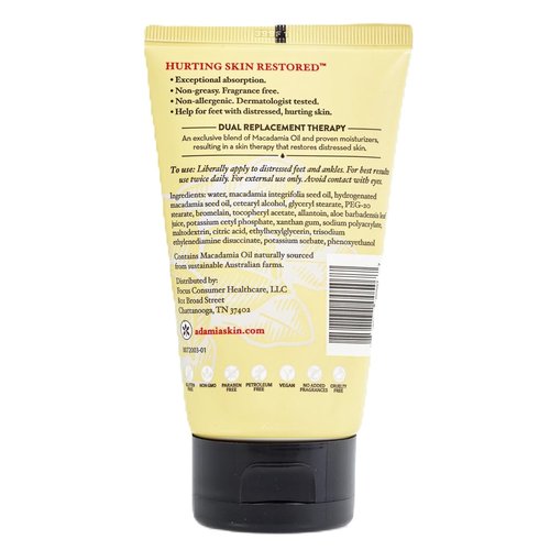 Adamia Therapeutic Foot Cream - Pure Macadamia Oil, Fragrance Free, 4 Ounce Tube | Paraben Free, Non-GMO