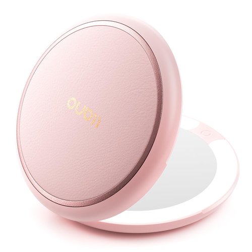 llano Compact Mirror, Lighted Travel Makeup Mirror with 1X/2X Magnifying Double Sided Dimmable Portable Pocket Mirror for Handbag and Pocket,Foldable Compact Mirror 3.6"L x 0.8"W, USB Charging (Pink)
