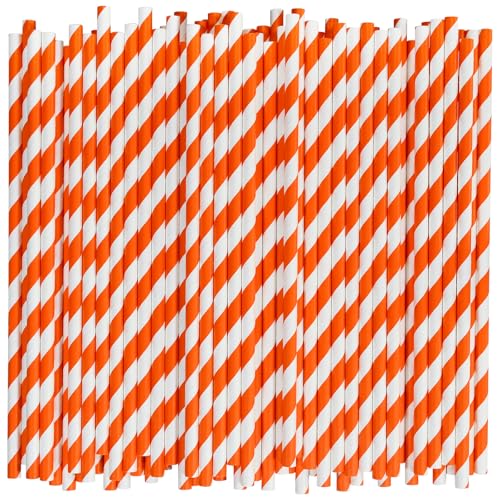 7.75-Inch Orange Striped Paper Drinking Straws Bulk 1000 - Unwrapped