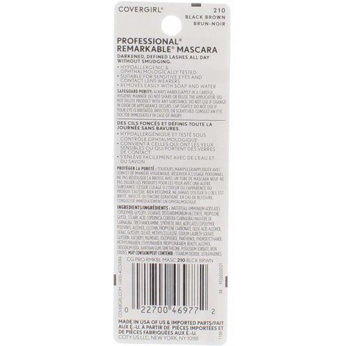 COVERGIRL Professional Remarkable Washable Mascara, Black Brown [210] 0.30 oz (Pack of 6)