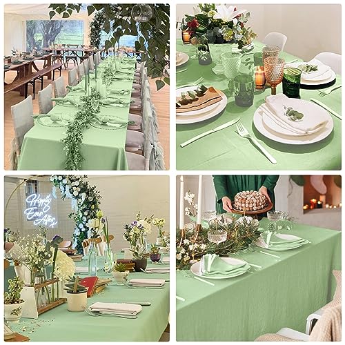 Sage Green 4 Pack 90x132 Inch Rectangular Washable Polyester Tablecloths for Weddings & Events - Easy Care